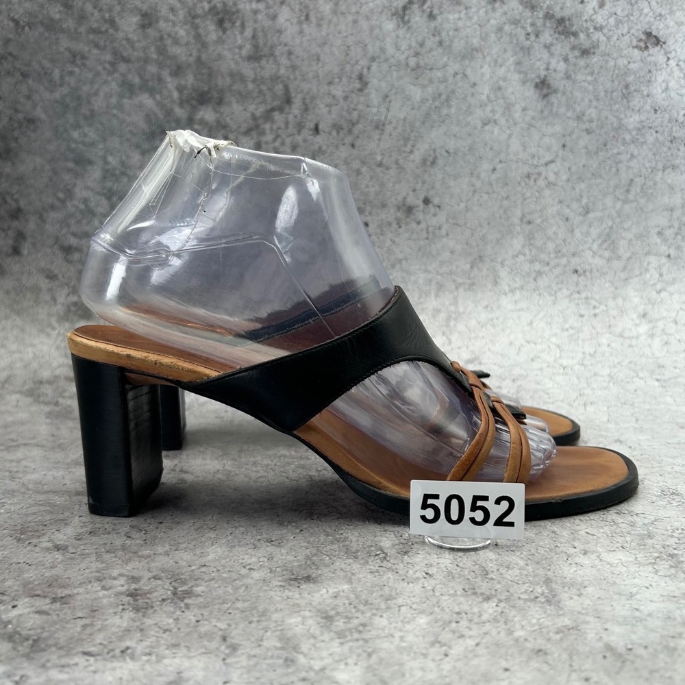 Tommy Bahama Water Lily Sandals Women 8.5 Black Leather Block Heel Made in Italy